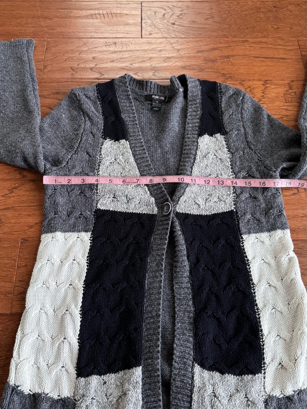 Style & Co Patchwork Gray Open Cardigan - Picture 7 of 10